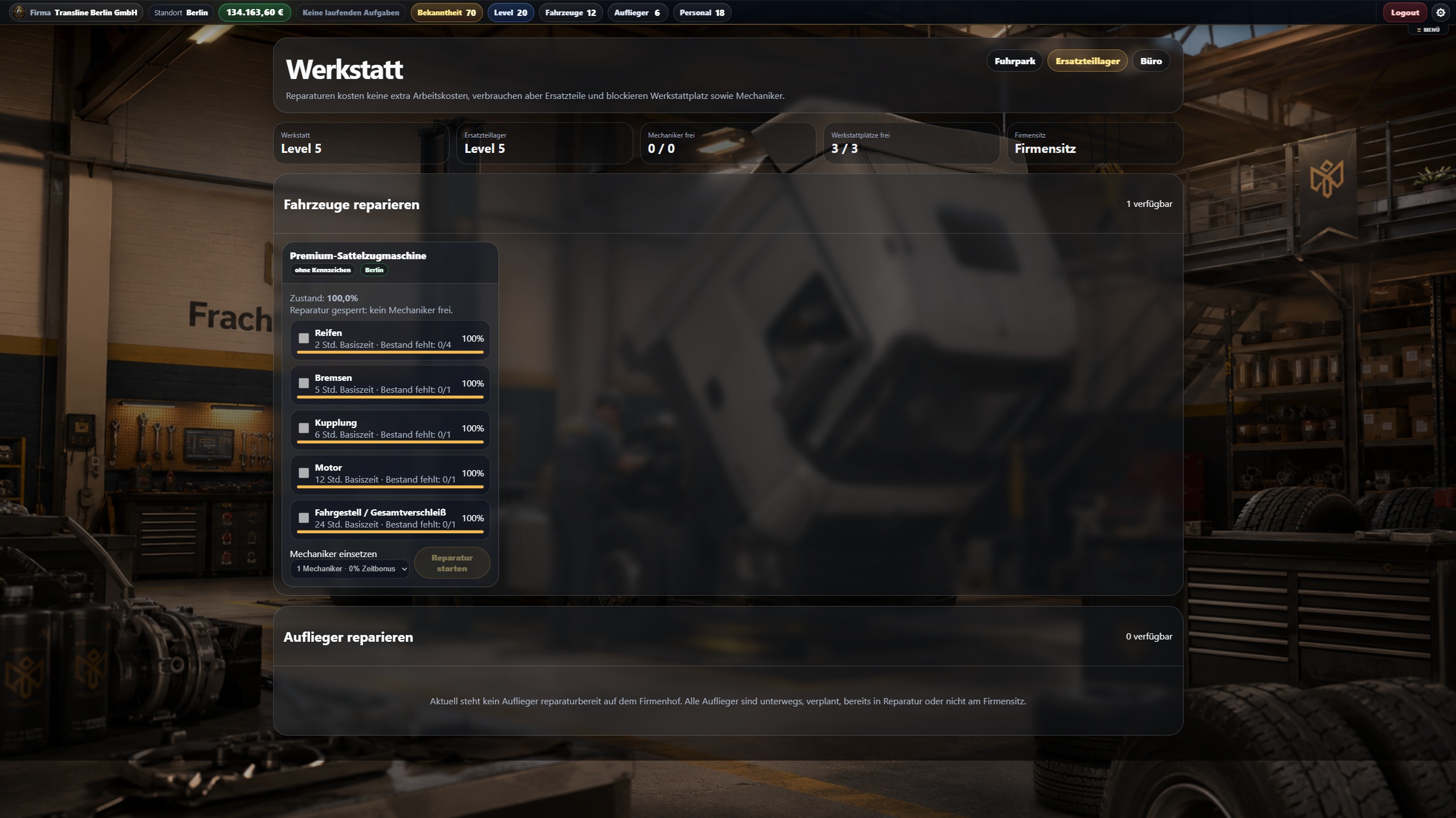 Werkstatt Screenshot von FrachtImperium